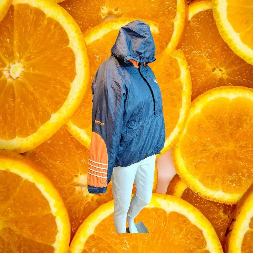 Starter Denver‎ Broncos Pullover Anorak Jacket Kids Size M Orange Navy Blue